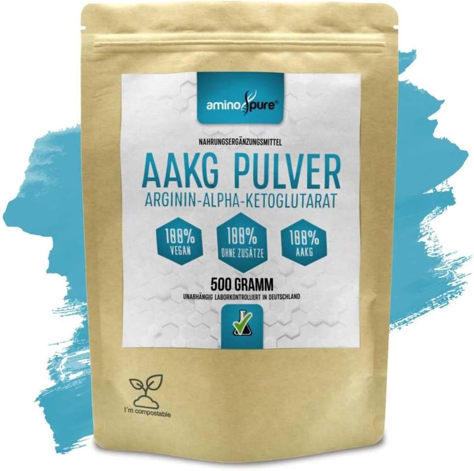 Produktbild von Bewertung aminopure AAKG Pulver Arginin Alpha Ketoglutarat 2:1 Verhältnis 100% vegan und ohne unbötige Zusatzstoffe schadstoffgeprüft im Labor 500 Gramm