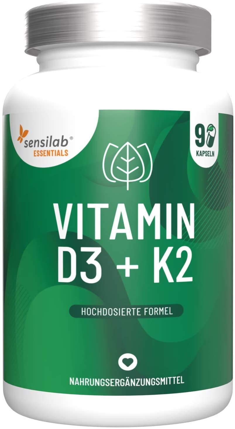 Produktbild von Sensilab Vitamin D3 + K2 - Vitamin D Hochdosiert 5000 IE + K2 200 mcg, 99,8% All-Trans MK-7 (K2VITAL® Delta) - 90 Kapseln - Nur 1 Kapsel Alle 7 Tage - Hergestellt in der EU
