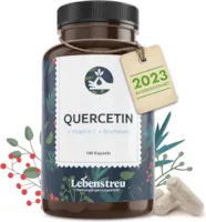 Produktbild von Bewertung Lebenstreu Quercetin hochdosiert mit Vitamin C & Bromelain 180 Quercetin Kapseln Vegan Premium Rohstoff: Japanischer Schnurbaum Blütenextrakt Laborgeprüft besser als Quercetin 500mg