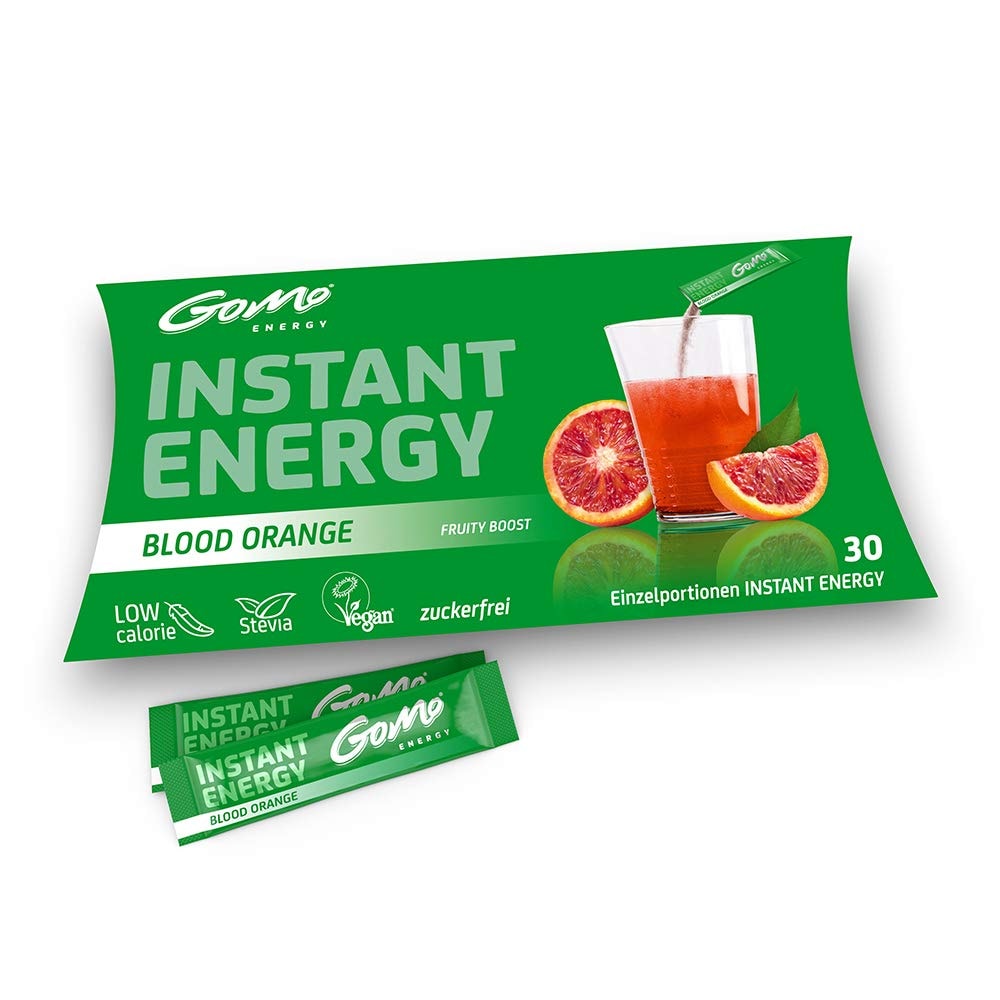 Produktbild von Bewertung GoMo ENERGY Vitaldrink mit Stevia gesüsst Wachmacher mit Koffein Zink Magnesium und Vitamin-B-Komplex hochdosiert BLOOD ORANGE 30 Einzelportionen