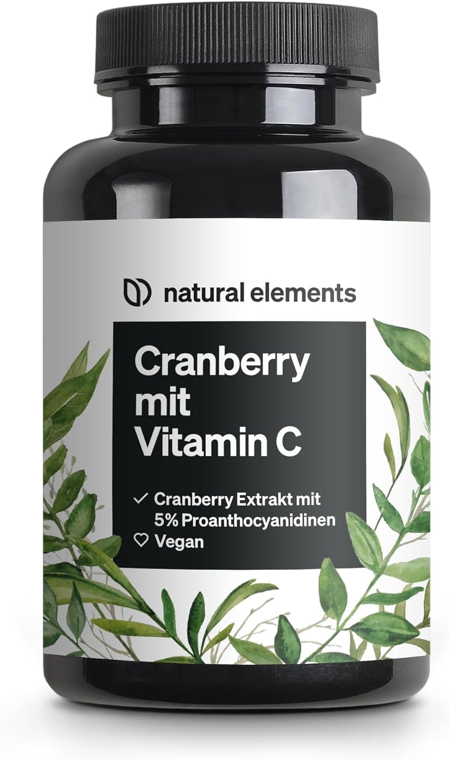 Produktbild von Bewertung natural elements Cranberry Extrakt mit Vitamin C 25:1 Extrakt entspricht 20.000mg Cranberries pro Tagesdosis 240 Kapseln laborgeprüft vegan hochdosiert ohne unerwünschte Zusätze