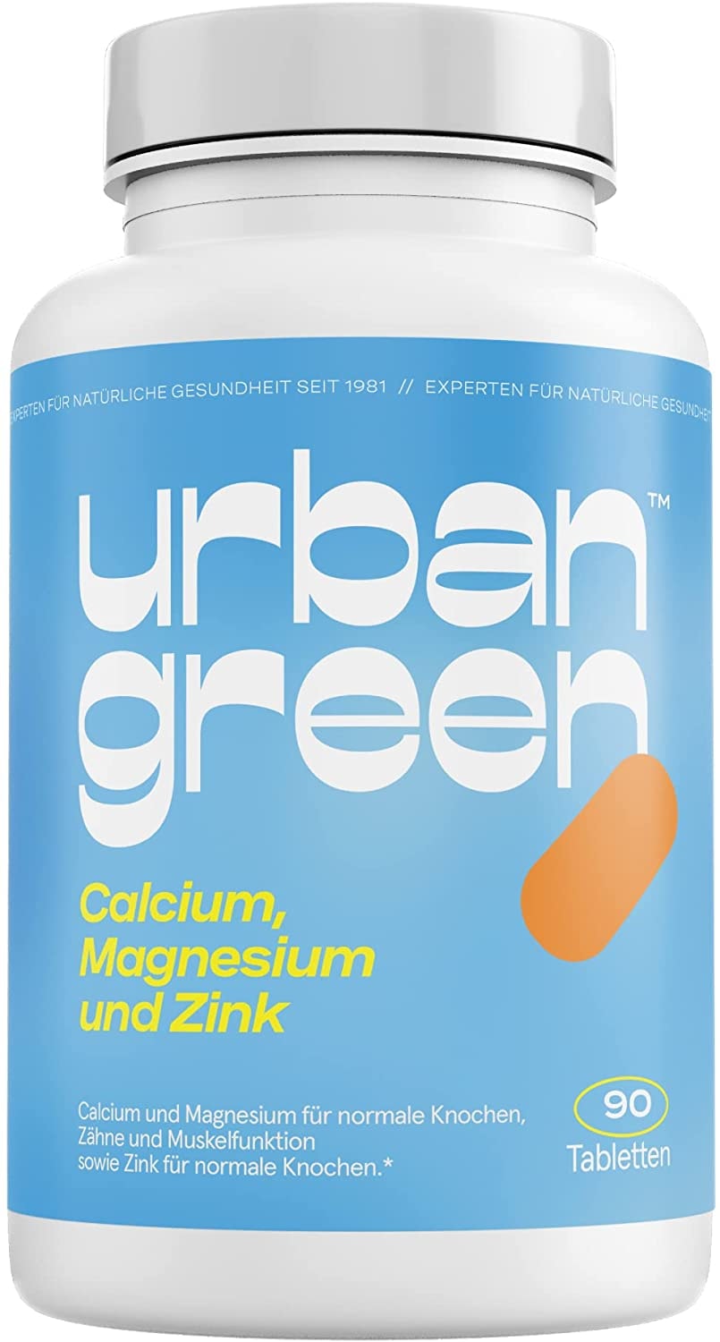 Produktbild von Urban green - Calcium, Magnesium und Zink - Tabletten für normale Knochen, Zähne und Muskel-Funktion sowie Zink für normale Knochen – vegan, laktosefrei und glutenfrei - 90 Tabletten