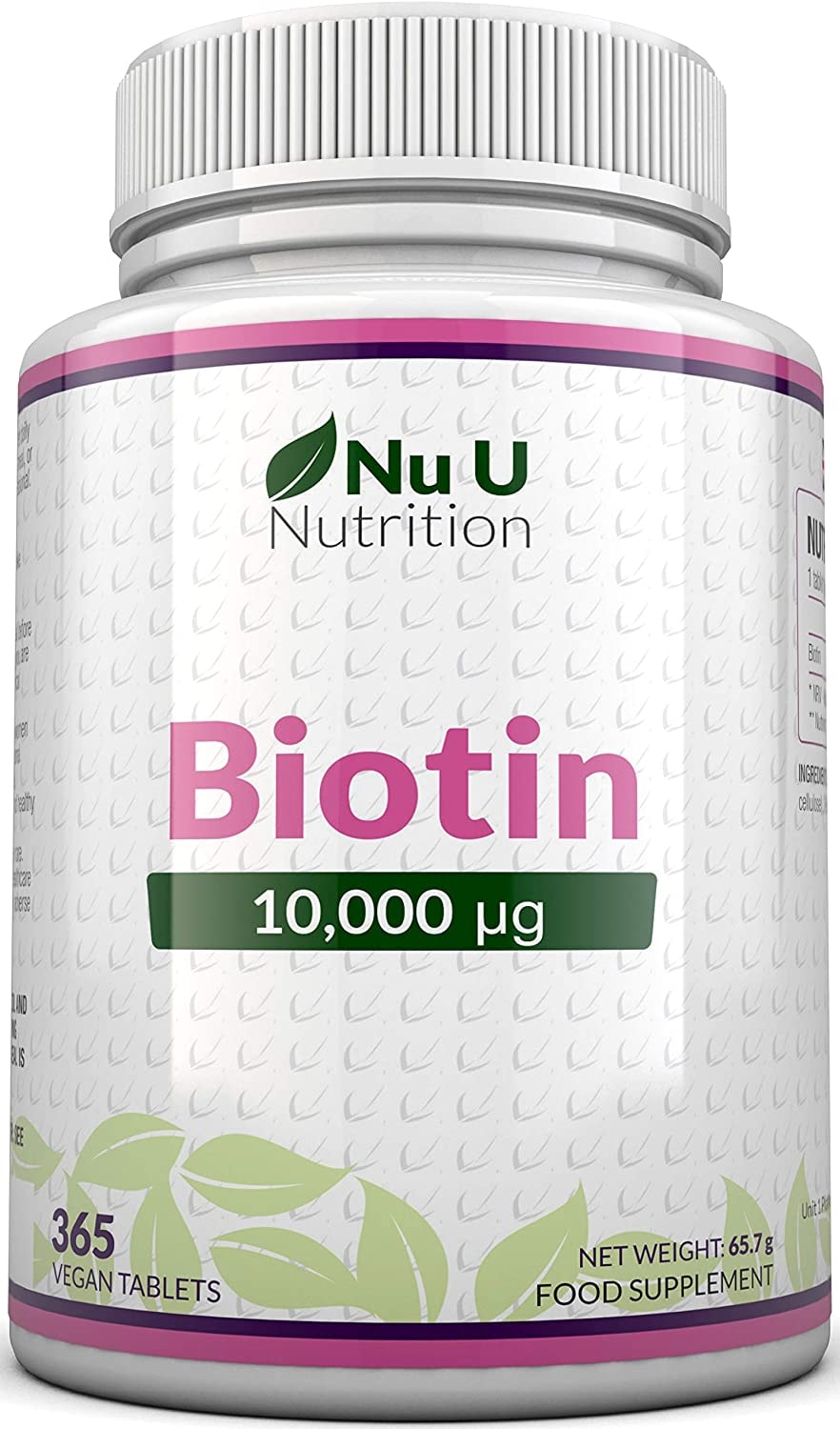 Produktbild von Nu U Nutrition Biotin hochdosiert 10.000 mcg - für Haar-Wachstum, kräftige Nägel & gesunde Haut - volle Jahresversorgung - 365 Tabletten - Nahrungsergänzungsmittel von Nu U Nutrition