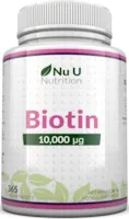 Produktbild von Nu U Nutrition Biotin hochdosiert 10.000 mcg - für Haar-Wachstum, kräftige Nägel & gesunde Haut - volle Jahresversorgung - 365 Tabletten - Nahrungsergänzungsmittel von Nu U Nutrition