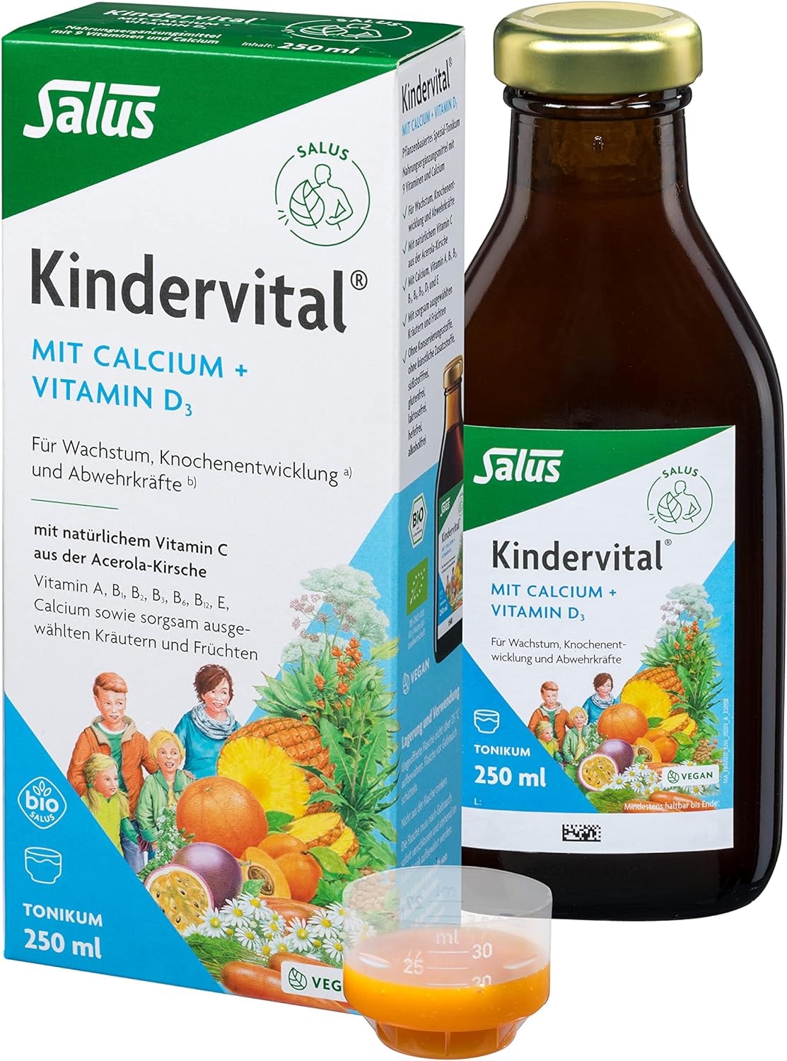 Produktbild von Bewertung Salus Kindervital Tonikum 250ml ab 3 Jahre mit Calcium Vitamin D3 Kräuter Früchte