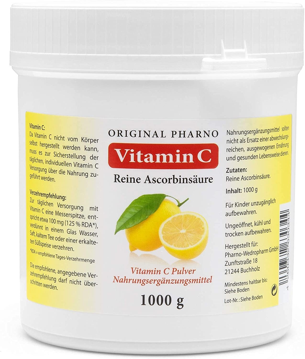 Original Pharno Vitamin C Pulver - Reine Ascorbinsäure - Apotheken Qualität 1 kg