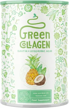 Alpha Foods Green Collagen Pulver mit Elastin, Hyaluronsäure, Kollagen Hydrolysat Peptide Type I, II, III, Elixier aus roh-grünen Nährstoffquellen wie Spirulina, mit Kulturenkomplex - Pina Colada - 400g