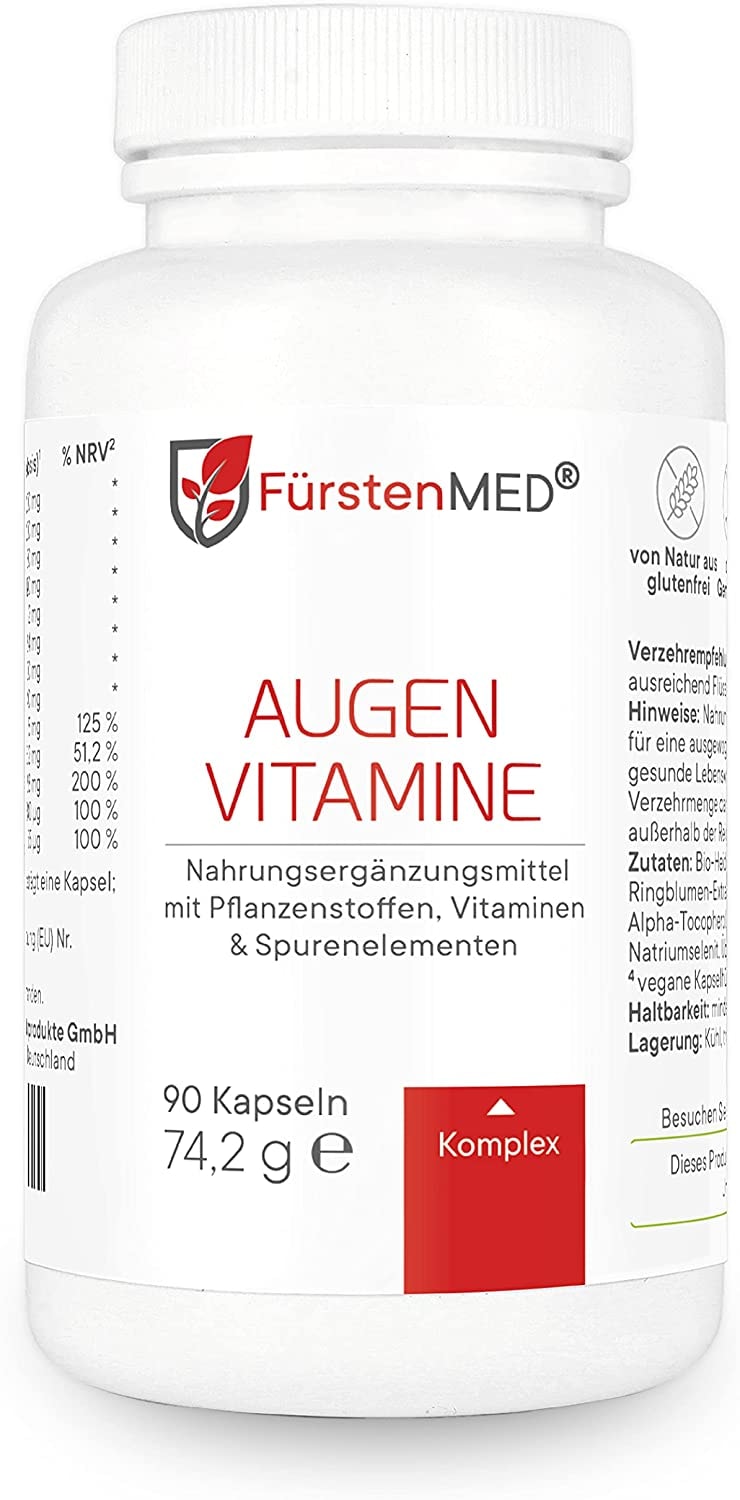 Produktbild von FürstenMED Augenvitamine mit Vitamin A Lutein Zeaxanthin 90 Kapseln Hochdosiert Vegan Optimale Bioverfügbarkeit & ohne Zusatzstoffe
