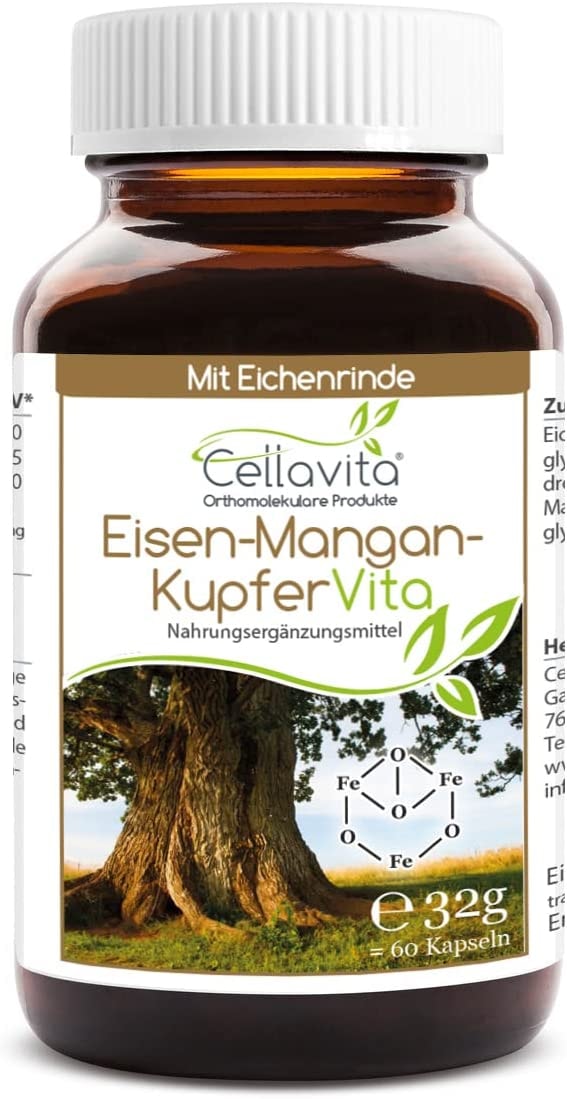 Produktbild von Cellavita Eisen-Mangan-Kupfer Vita Eisen, Mangan, Kupfer, Eichenrinde 60 Kapseln 2-Monatsvorrat