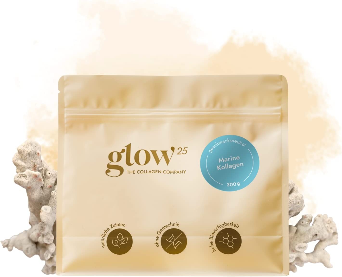 Produktbild von Bewertung Glow25 Marine Fisch Collagen Pulver 300g Perfekte Löslichkeit Fisch Kollagen Bioaktives Kollagen Hydrolysat Geschmacksneutral