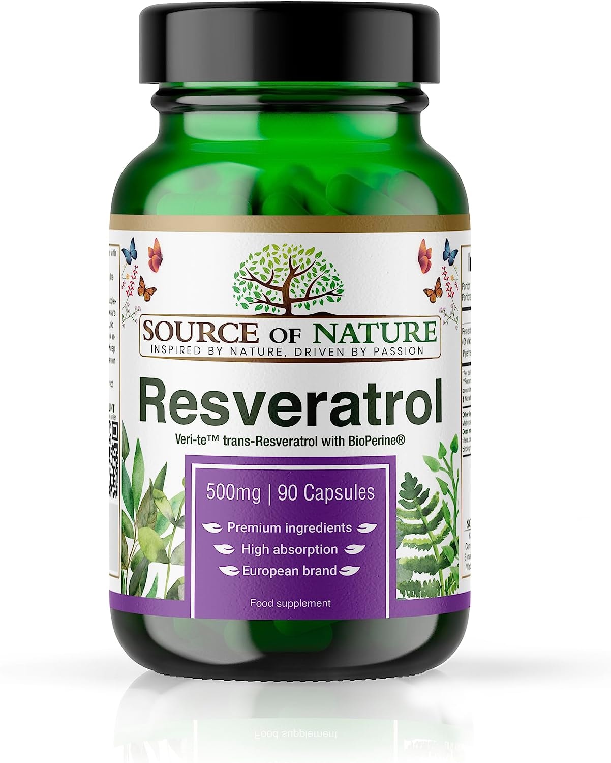 Produktbild von Bewertung Source of Nature TRANS-RESVERATROL 500mg 90 Kapseln Vorrat für 3 Monate 98% reiner in Europa hergestellter Wirkstoff hohe Dosierung vegan Antioxidantienschutz