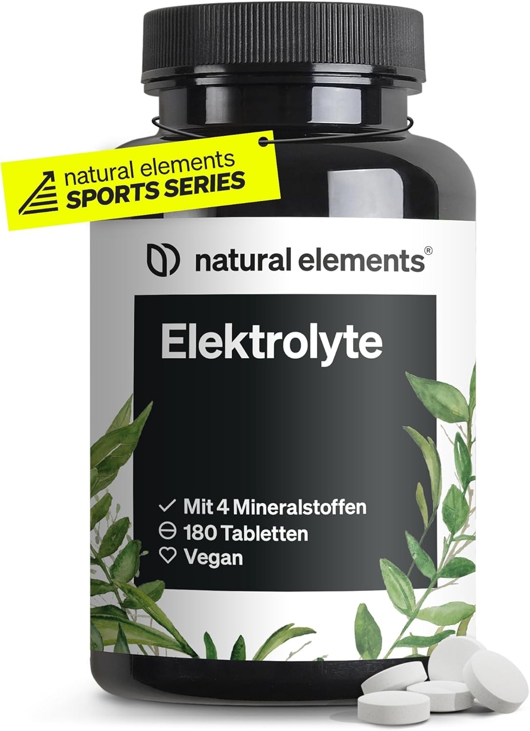 Produktbild von Bewertung natural elements Elektrolyte Tabletten 180 Stück mit Magnesium Kalzium Natrium und Chlorid mit Magnesium für dein Elektrolytgleichgewicht und deine Muskelfunktion geeignet für Keto Ernährung