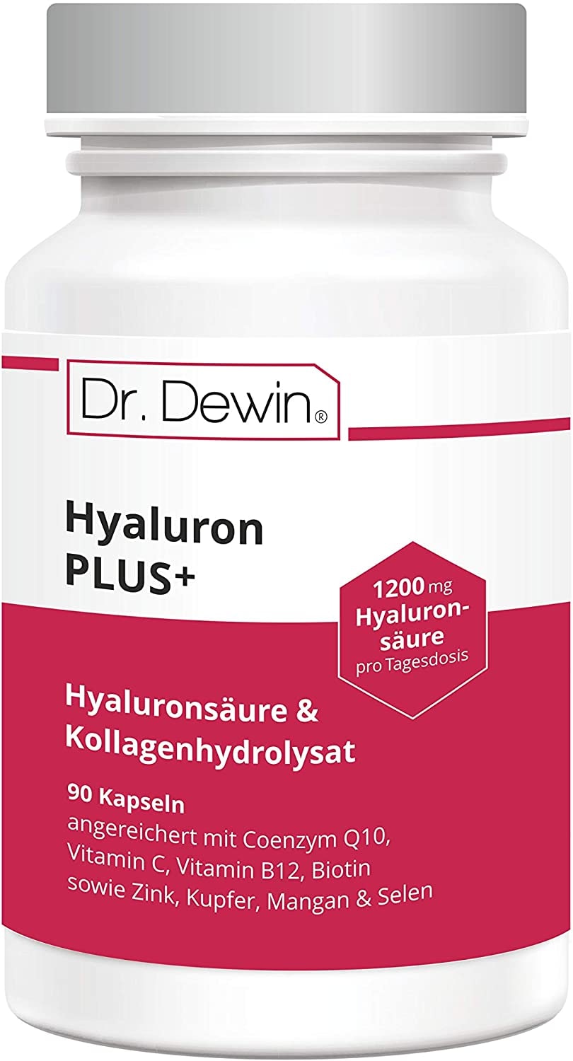 Produktbild von Dr. Dewin® Hyaluron Kollagen Kapseln hochdosiert -1200 mg- Hyaluronsäure Kapseln 90 Stk. mit Q10, Kollagen hochdosiert, Dosis für 30 Tage, mit Biotin + Vitamin C + B12, Testsieger 2021/2022