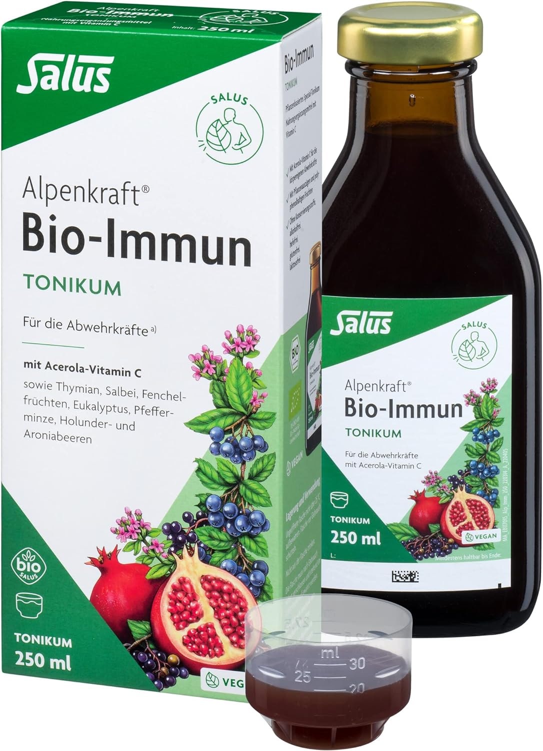 Produktbild von Bewertung Salus Alpenkraft Bio-Immun-Tonikum 1x 250 ml Nahrungsergänzungsmittel mit Acerola-Vitamin C für die Abwehrkräfte Salus Original-Rezeptur vegan bio