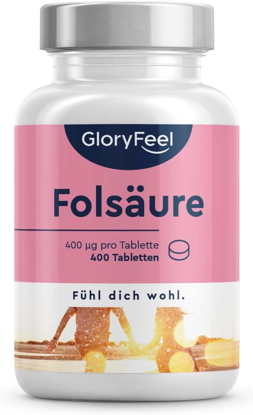 Produktbild von GloryFeel Folsäure 400 Tabletten 13 Monate 400µg reine Folsäure pro Tablette - SCHWANGERSCHAFT & IMMUNSYSTEM* - 100% vegan, laborgeprüft und ohne Zusätze in Deutschland hergestellt