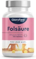Produktbild von GloryFeel Folsäure 400 Tabletten 13 Monate 400µg reine Folsäure pro Tablette - SCHWANGERSCHAFT & IMMUNSYSTEM* - 100% vegan, laborgeprüft und ohne Zusätze in Deutschland hergestellt