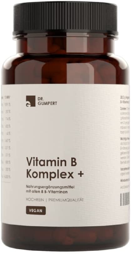 Produktbild von Dr. Gumpert Vitamin B Komplex: Für ein gesundes Nerven- und Immunsystem 60 Kapseln I alle 8 B-Vitamine: B1, B2, B3, B4, B5, B6, B7, B9, B12 I VEGAN I ohne Zusätze I ohne Gentechnik