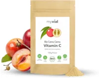Produktbild von Bewertung myvial Bio Camu Camu Pulver 100g Vitamin C natürliche Ascorbinsäure für Immunsystem Abwehrkräfte Nahrungsergänzungsmittel vegan ohne Zusätze plastikfrei verpackt