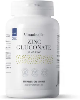 Produktbild von Vitaminalia - Zink 25 mg 365 Tabletten | Zinkgluconat für 1 Jahr | Hoch bioverfügbares Antioxidans | Vegan, glutenfrei, laktosefrei