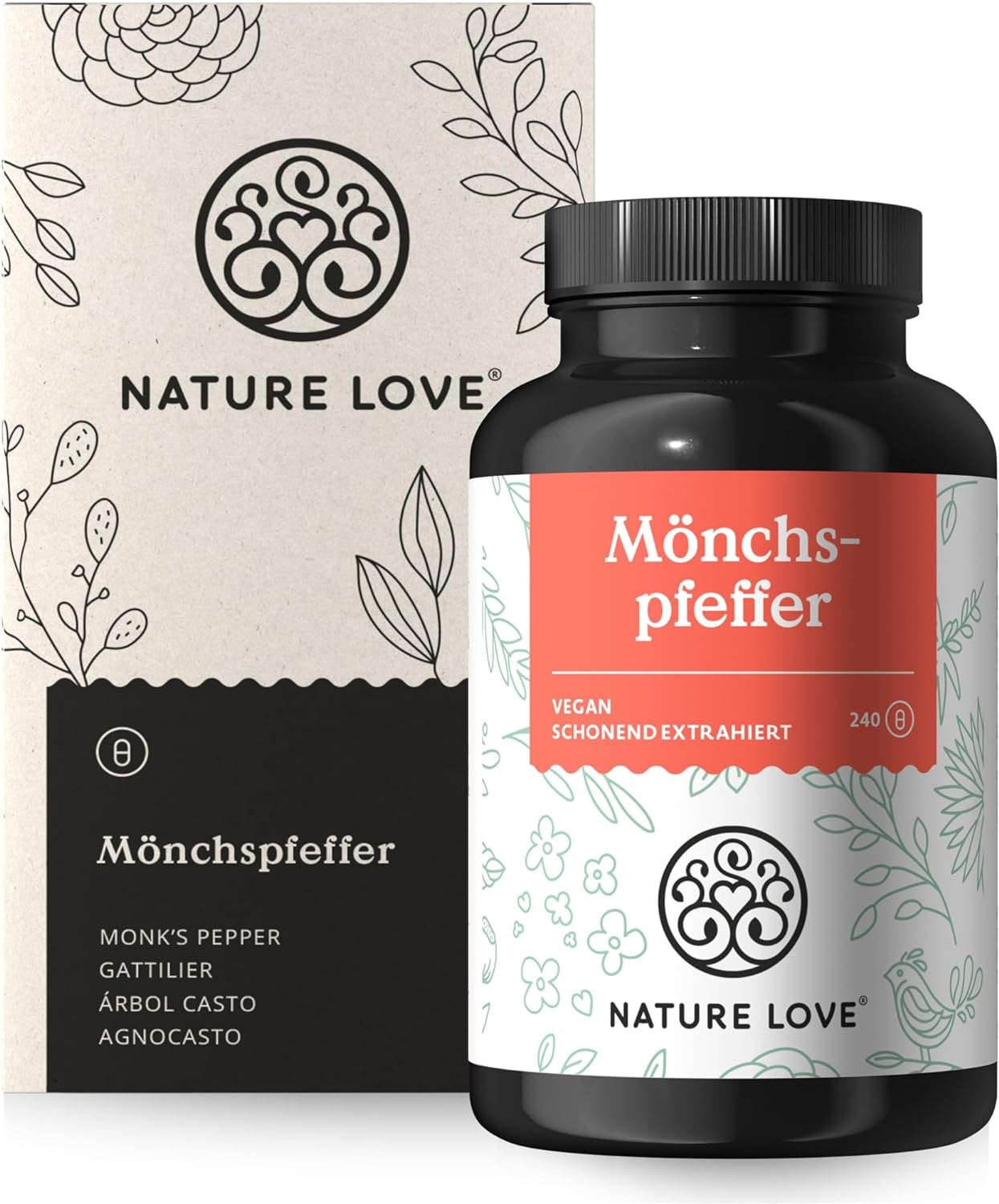 Produktbild von Bewertung NATURE LOVE Mönchspfeffer Extrakt aus Original Vitex Agnus Castus PMS Menstruationsbeschwerden hochdosiert mit 10mg je Kapsel 240 Kapseln ohne unnötige Zusätze vegan laborgeprüft in Deutschland produziert