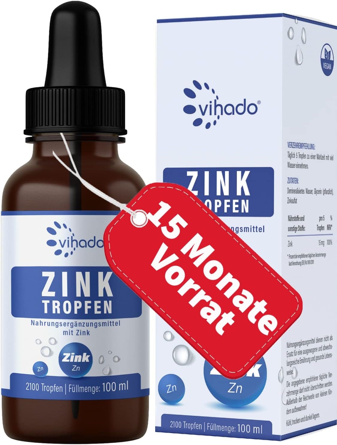 Produktbild von Bewertung Vihado Zink Tropfen hochdosiert schneller als Zink Tabletten Immunsystem rein