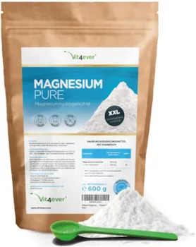 Vit4ever Magnesium Pure 600g Magnesiumcitrat Pulver Laborgeprüft Wirkstoffgehalt Reinheit Reines Pulver ohne Zusatzstoffe - Premium Qualität - Vegan
