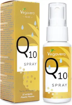 Produktbild von Vegavero Q10 Spray Vegavero Hochwertiger Markenrohstoff Q10Vital™ 50 mg Coenzym Q10 mit Vitamin B1 Ohne Zucker | Ananas-Geschmack | Vegan