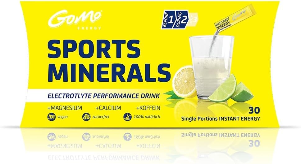 Produktbild von Bewertung GoMo SPORTS MINERALS vitalisierendes Elektrolyt Vitamin Sportgetränk mit 80mg Koffein Ideal vor & während der Belastung Kalium Magnesium Zink hochdosierte B-Vitamine 30 Portionen