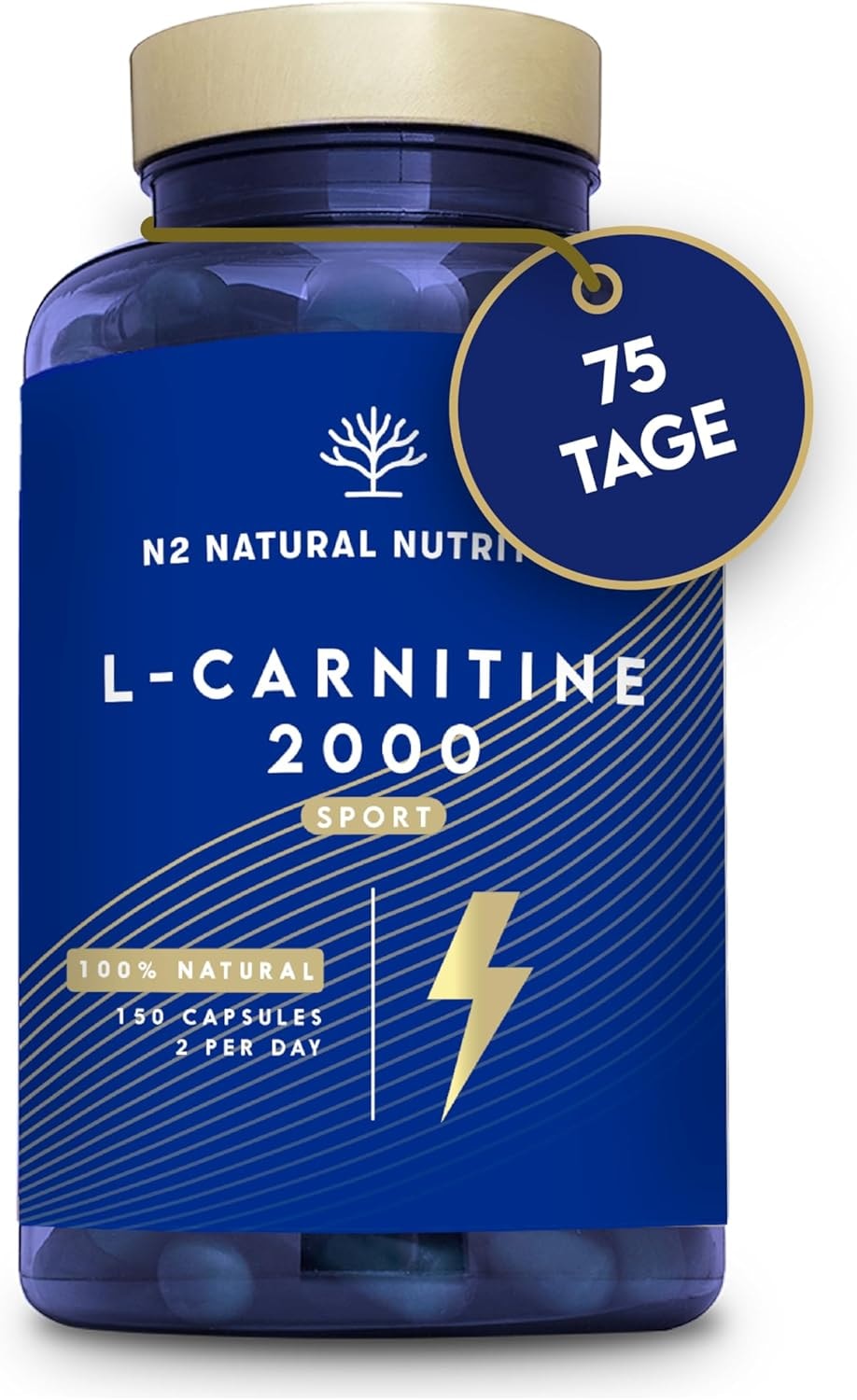 Produktbild von Bewertung N2 NATURAL NUTRITION L Carnitin Kapseln hochdosiert 2000 mg pro Tagesportion 150 Kapseln 75 Tage Energie mehr Ausdauer Pre Workout Fitness L-Carnitin laborgeprüft EU