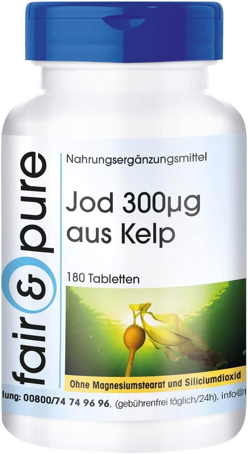Produktbild von Fair & Pure - Jod 300mcg aus der Braunalge Kelp - Kelp-Extrakt - vegan - natürlich - hochdosiert - 180 Kelp-Tabletten