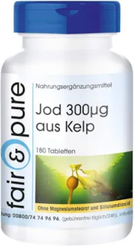 Produktbild von Fair & Pure - Jod 300mcg aus der Braunalge Kelp - Kelp-Extrakt - vegan - natürlich - hochdosiert - 180 Kelp-Tabletten