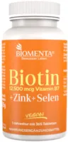 Produktbild von BIOMENTA Biotin hochdosiert mit 12.500 mcg + Zink + Selen - 365 Biotin Tabletten - vegan - Jahreskur