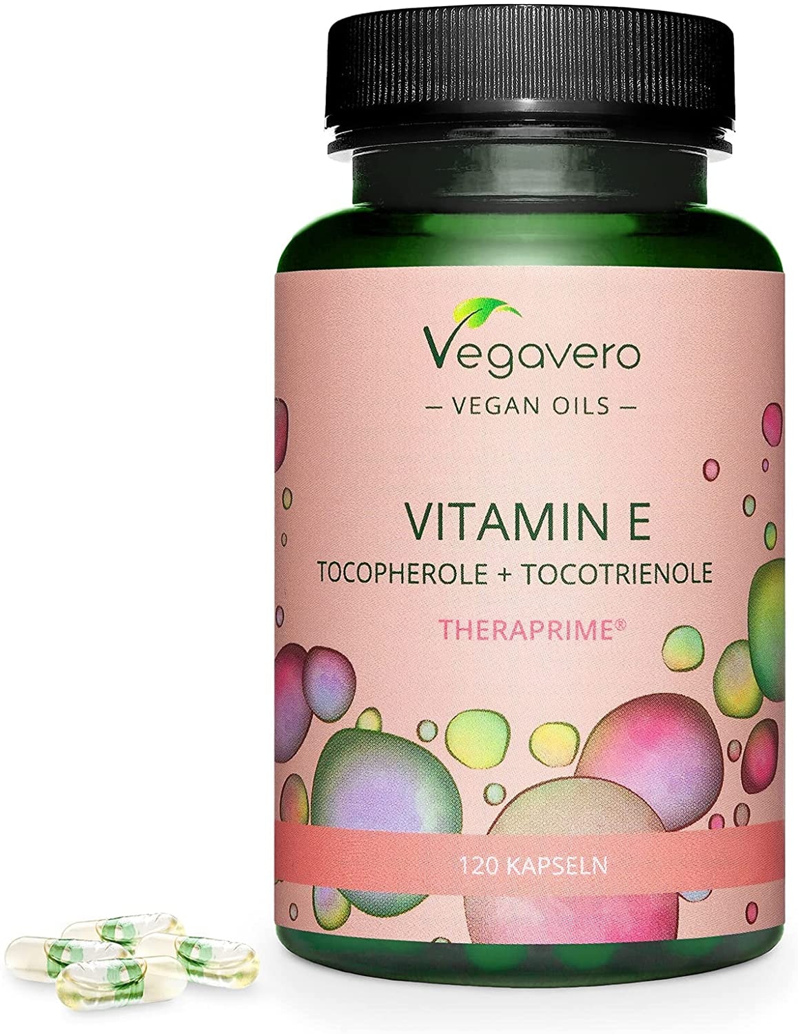 Produktbild von Vegavero VITAMIN E Kapseln Vegavero Natürliches Tocotrienol & Tocopherol (TheraPrimE®) 100% VEGAN E-Vitamin Öl optimal dosiert | ZELLSCHUTZ* | Ohne künstliche Zusätze | 120 Kapseln
