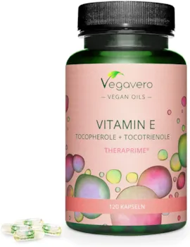 Produktbild von Vegavero VITAMIN E Kapseln Vegavero Natürliches Tocotrienol & Tocopherol (TheraPrimE®) 100% VEGAN E-Vitamin Öl optimal dosiert | ZELLSCHUTZ* | Ohne künstliche Zusätze | 120 Kapseln