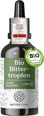 Produktbild von Bewertung NATURE LOVE Bio Bittertropfen ohne Alkohol nach Hildegard von Bingen (50ml) hochdosierte Bitterstoffe Tropfen als 5:1 Extrakt aus erlesenen Kräutern und Pflanzen  vegan laborgeprüft
