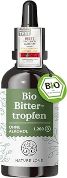 Produktbild von Bewertung NATURE LOVE Bio Bittertropfen ohne Alkohol nach Hildegard von Bingen (50ml) hochdosierte Bitterstoffe Tropfen als 5:1 Extrakt aus erlesenen Kräutern und Pflanzen vegan laborgeprüft