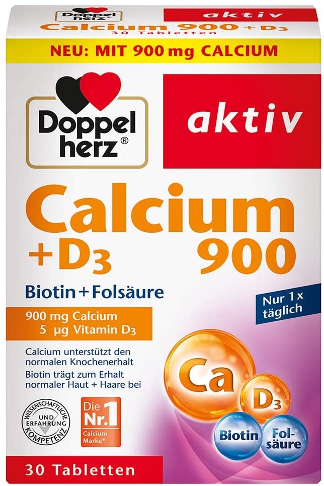 Produktbild von Doppelherz Calcium 900 + D3 + Biotin – Calcium leistet einen Beitrag zum normalen Knochenerhalt und zur normalen Muskelfunktion – 30 Tabletten