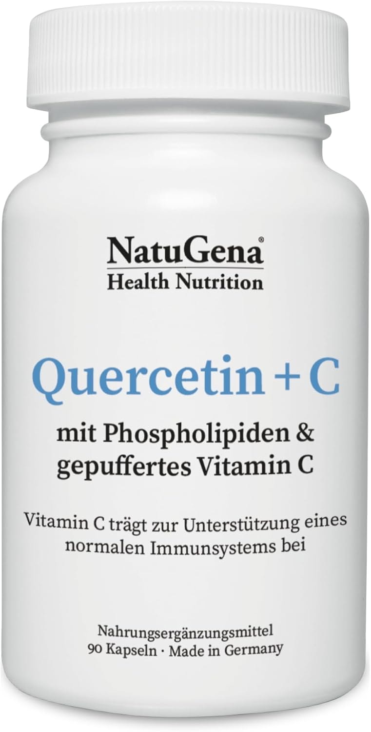Produktbild von Bewertung NatuGena Quercetin mit Vitamin C Longevity und starkes Immunsystem Phospholipide gepuffertes Vitamin C plus Magnesium und Lecithin 90 Kapseln 30-Tage-Packung