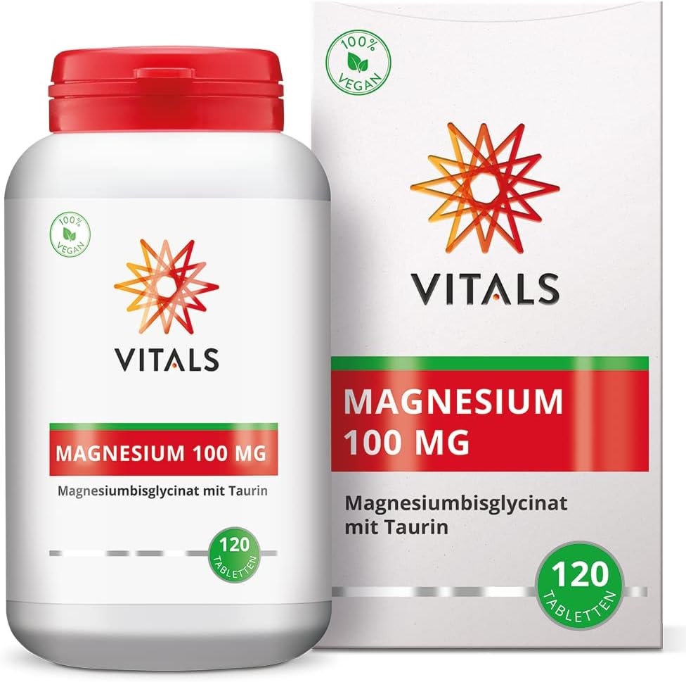 Produktbild von Bewertung VITALS Magnesium Bisglycinat 100mg mit Taurin 120 Tabletten Hochdosiert Verbindungsform, Magnesiumbisglycinat, mit überlegener Bioverfügbarkeit 100% Vegan PZN 17965486
