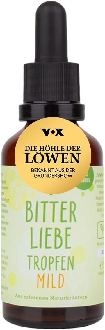 Produktbild von Bewertung BitterLiebe Bittertropfen ohne Alkohol 50ml nach Hildegard von Bingen das Original aus Die Höhle der Löwen hochdosierte Bitterstoffe Tropfen