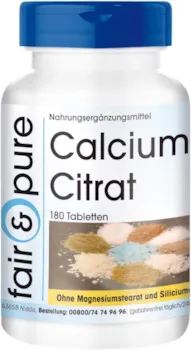 ‎Fair & Pure - Calciumcitrat 300mg - vegan - Reinsubstanz ohne Zusatzstoffe - 100% Calciumcitrat - 180 Calcium-Tabletten