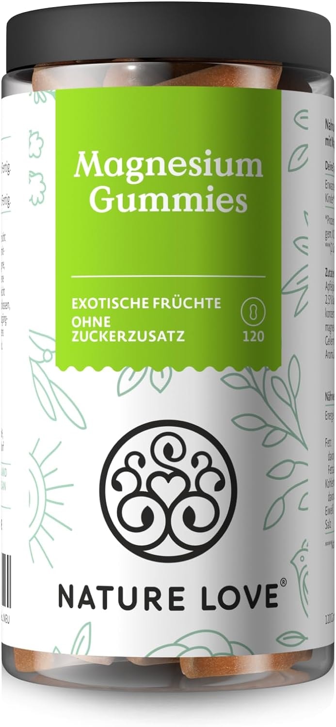 Produktbild von Bewertung NATURE LOVE Magnesiumcitrat Gummies 120 Stück ohne Zuckerzusatz 188 mg Magnesium pro Tagesdosis für Erwachsene 126 mg für Kinder alternative zu Kapseln Tabletten vegan und laborgeprüft
