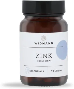 Produktbild von WIDMANN – Hochdosiertes Zink Bisglycinat (90 Tabletten) – Hohe Bioverfügbarkeit – hochdosiert mit 30 mg – 100% vegan – Made in Germany – laktosefrei & glutenfrei
