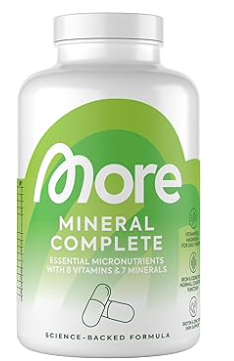 Produktbild von Bewertung More Mineral Complete Kapseln V4 Vitamine Mineralstoffe Komplex Energie Haut Haare Nägel Kognition Vegan Mineralstoffmangel