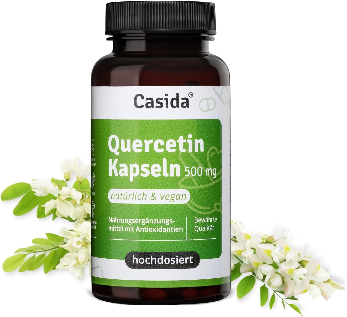 Produktbild von Bewertung Casida Quercetin hochdosiert mit 500 mg je Kapsel gewonnen aus Japanischen Schnurrbaum-Blütenextrakt 90 Kapseln