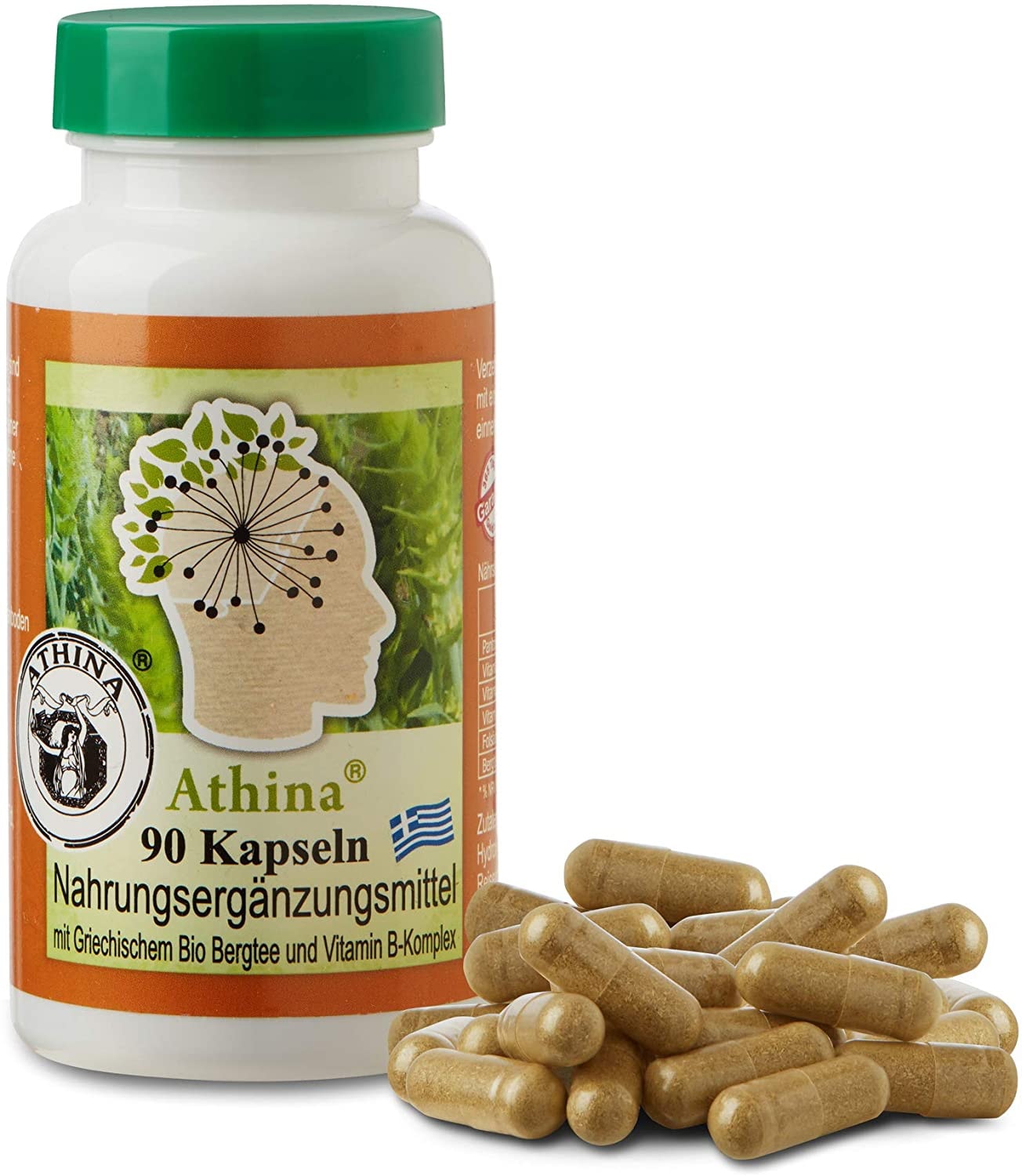 Produktbild von Athina Griechisches Eisenkraut Bergtee plus Vitamin B Komplex Kapseln 90 vegane Kapseln Ohne Zusätze Premium hochdosiert & made in Germany.