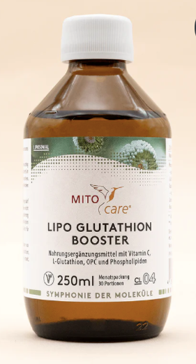 Produktbild von Bewertung MITOcare LIPO Glutathion Booster Flüssigkeit L-Glutathion OPC Vitamin C Phospholipide natürliche Rohstoffe Energie Regeneration Immunsystem Kollagenbildung Blutgefäße Art.-Nr. 1001062