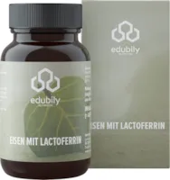 Produktbild von edubily nutrition Eisen mit Lactoferrin von edubily Eisentabletten mit hochdosiert Lactoferrin & Vitamin C aus Acerola-Extrakt. 90 leicht zu schluckende Kapseln im Braunglas.