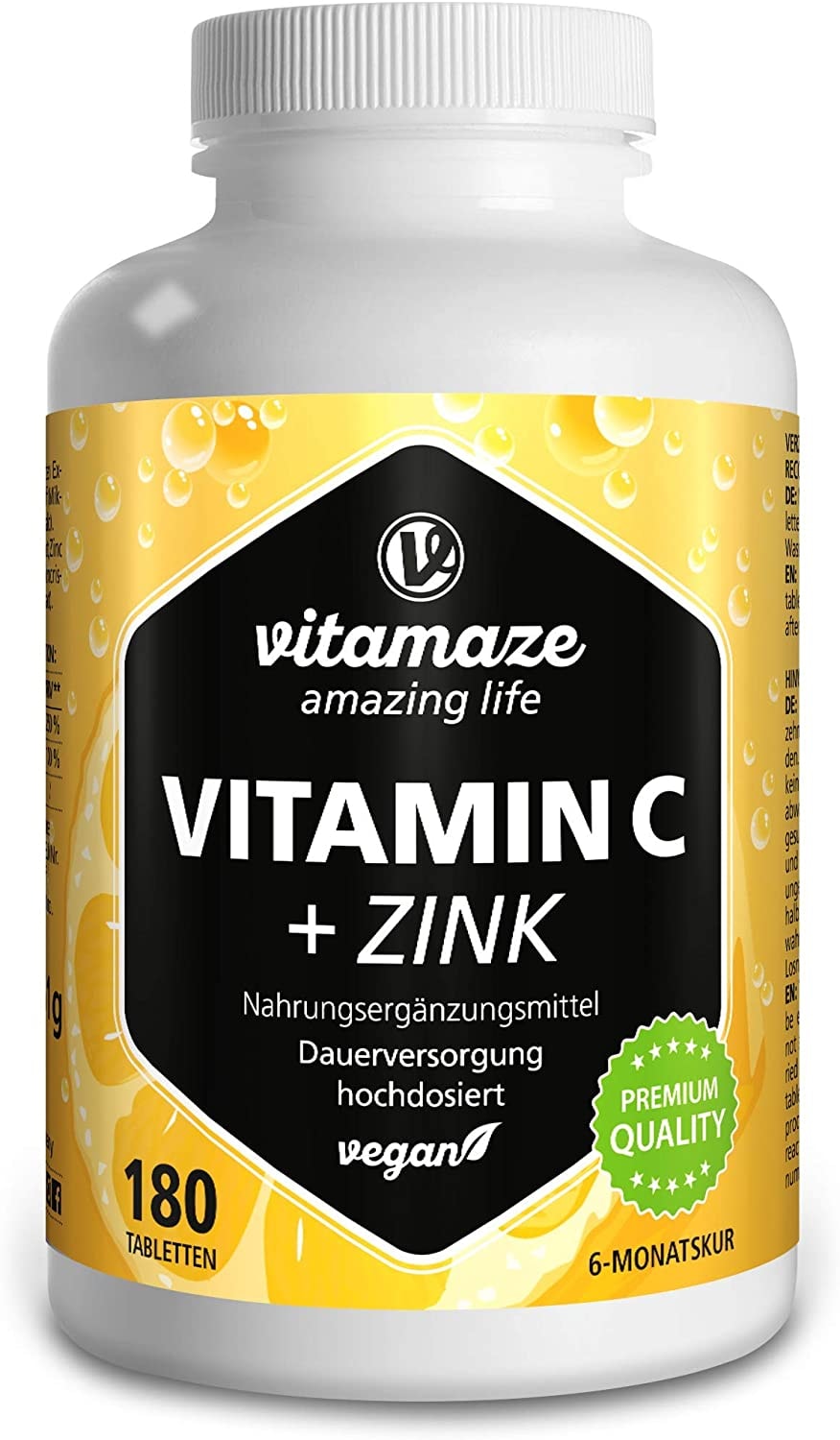 Produktbild von Bewertung Vitamaze amazing life Vitamin C hochdosiert 1000 mg Zink vegan optimal bioverfügbar 180 Tabletten