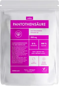 Produktbild von vitafair Vitamin B5 Pantothensäure 500mg Hochdosiert 240 Kapseln Vegan, Ohne Magnesiumstearat, Deutsche Qualität